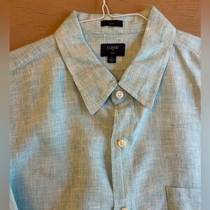 J. Crew Men's light greenish/ blue Linen Shirt slim